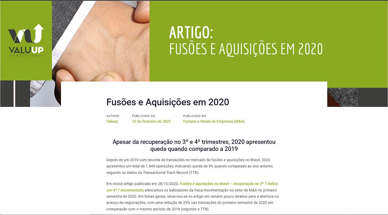 Fuses e Aquisies em 2020